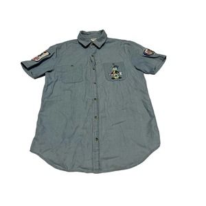 Disney Parks Pinocchio Jiminy Cricket Geppetto Chambray Camp Shirt Men's S